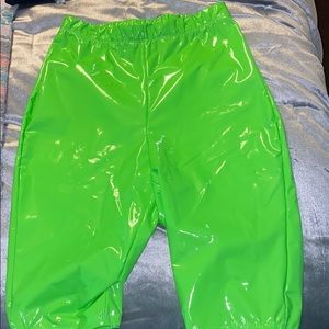 Lime green vinyl biker shorts